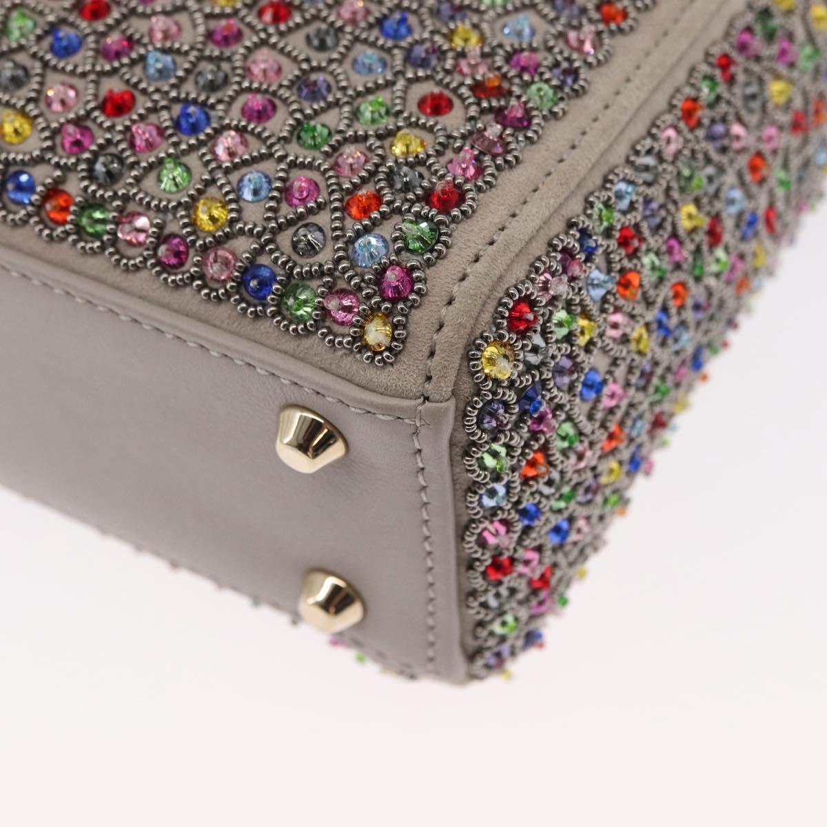 Christian Dior Lady Dior Beads Hand Bag Leather Multicolor Gold Auth 142981SM