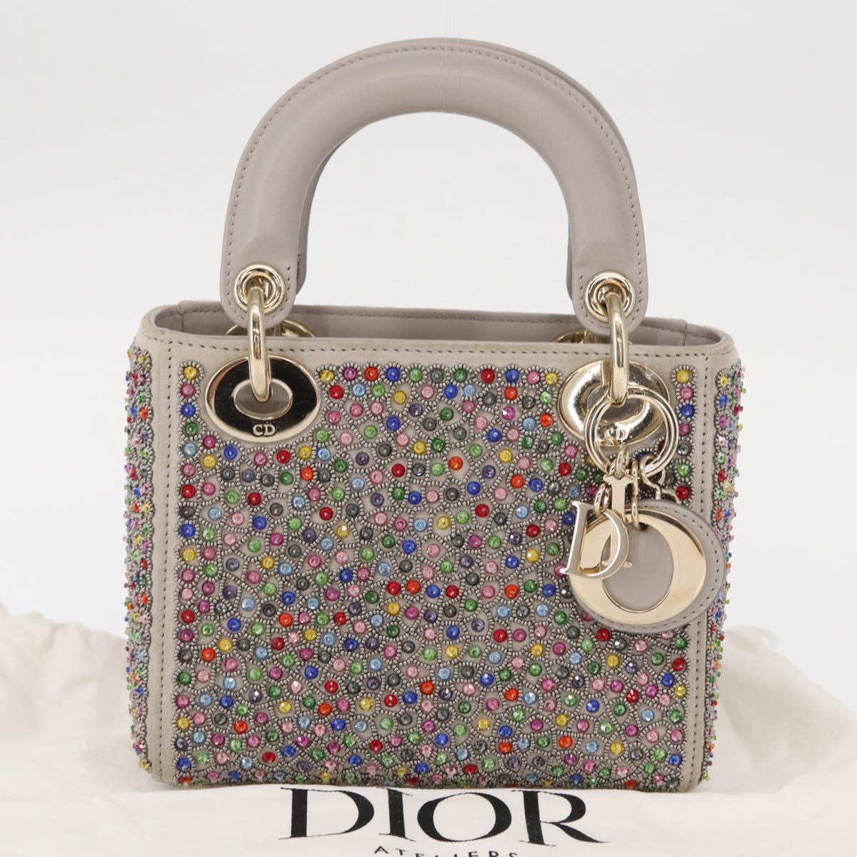 Christian Dior Lady Dior Beads Hand Bag Leather Multicolor Gold Auth 142981SM