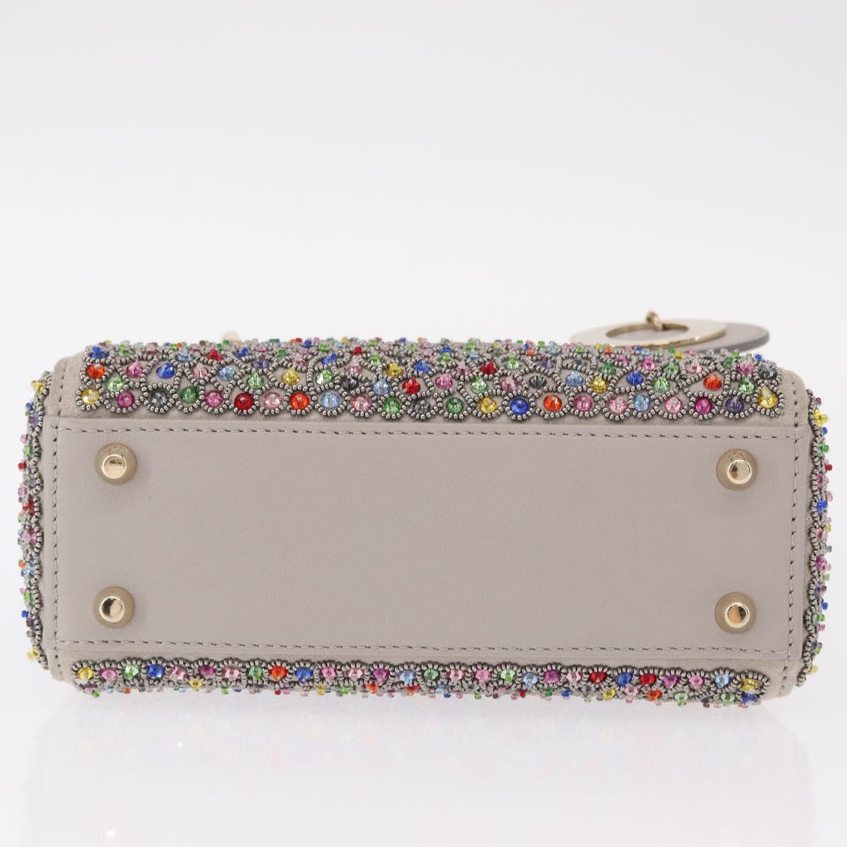Christian Dior Lady Dior Beads Hand Bag Leather Multicolor Gold Auth 142981SM