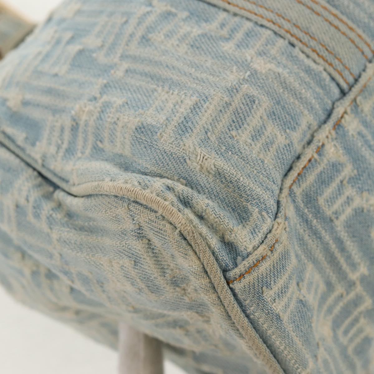 FENDI Zucchino Canvas Mamma Baguette Shoulder Bag Light Blue Gold Auth 142982