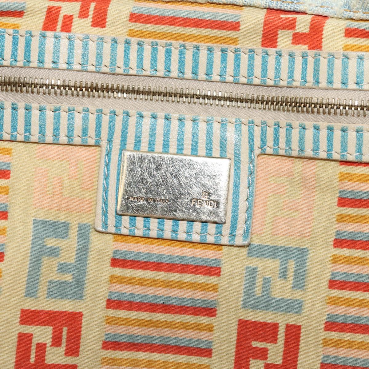 FENDI Zucchino Canvas Mamma Baguette Shoulder Bag Light Blue Gold Auth 142982