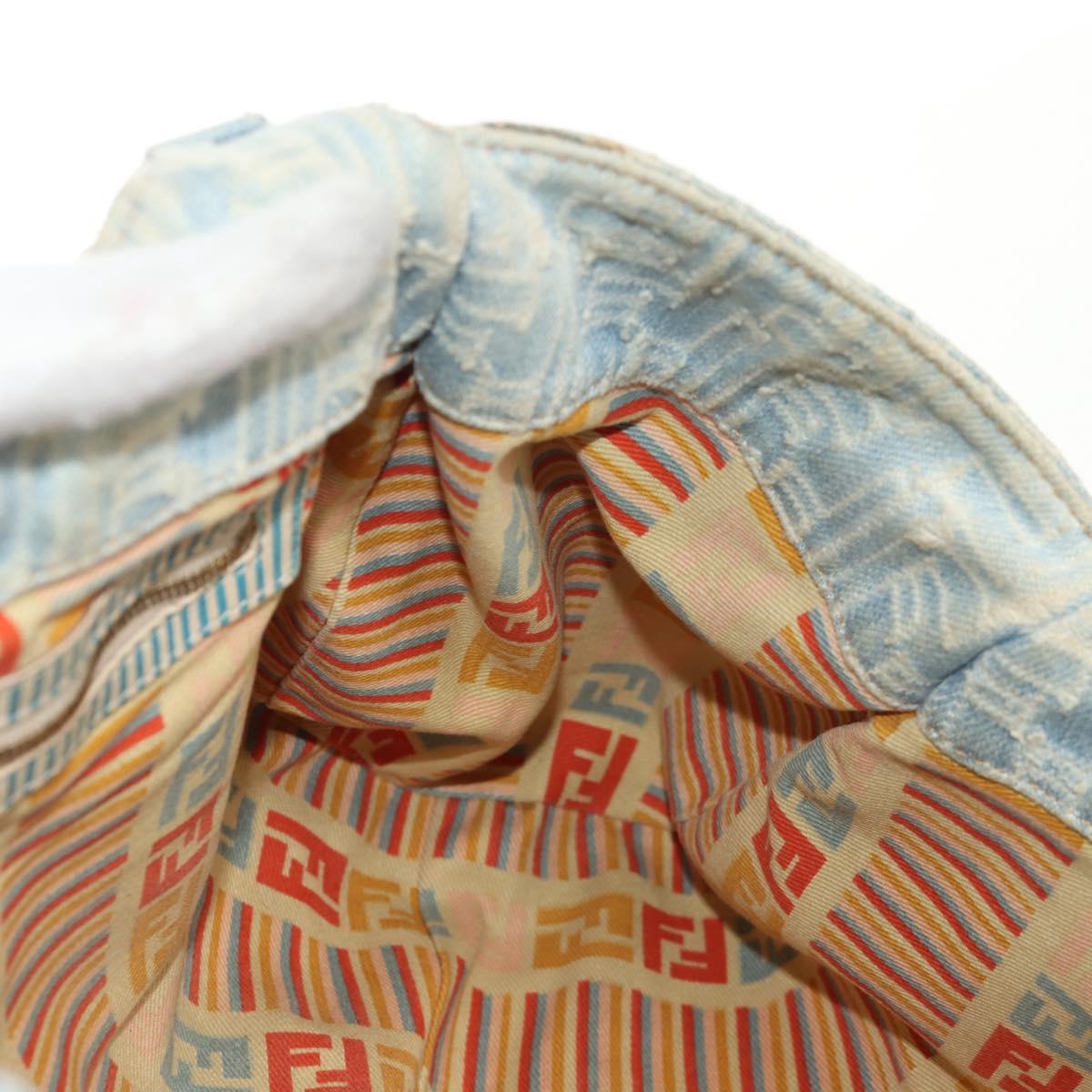 FENDI Zucchino Canvas Mamma Baguette Shoulder Bag Light Blue Gold Auth 142982