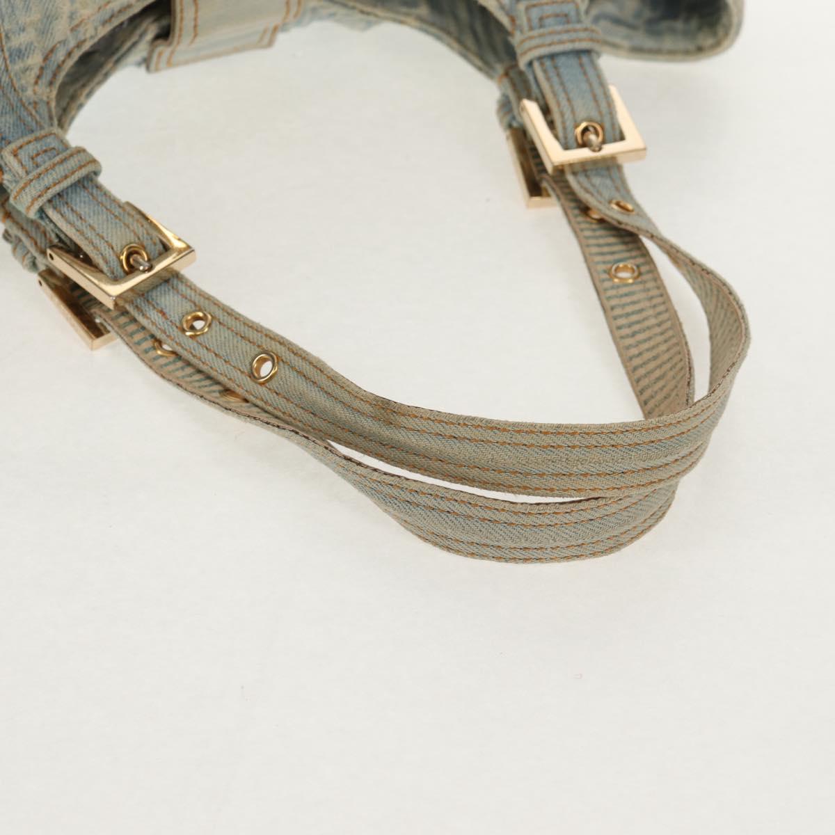 FENDI Zucchino Canvas Mamma Baguette Shoulder Bag Light Blue Gold Auth 142982