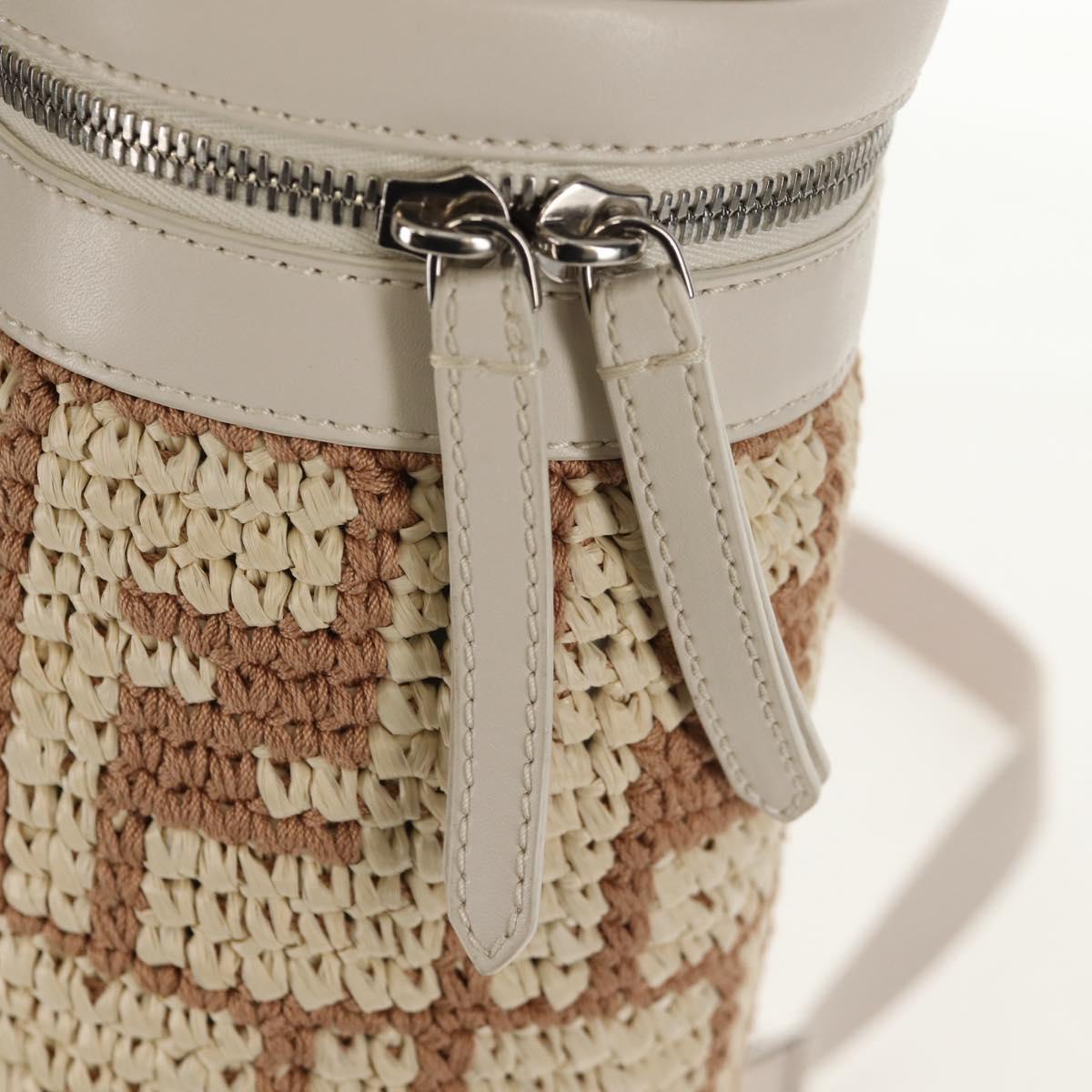 FENDI Zucca Canvas Bottle Holder Bag Straw 2way Silver Brown Auth 142983SAV