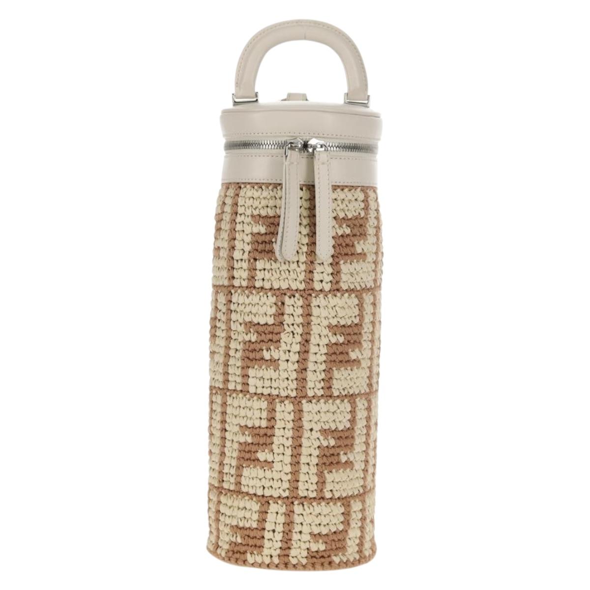 FENDI Zucca Canvas Bottle Holder Bag Straw 2way Silver Brown Auth 142983SAV