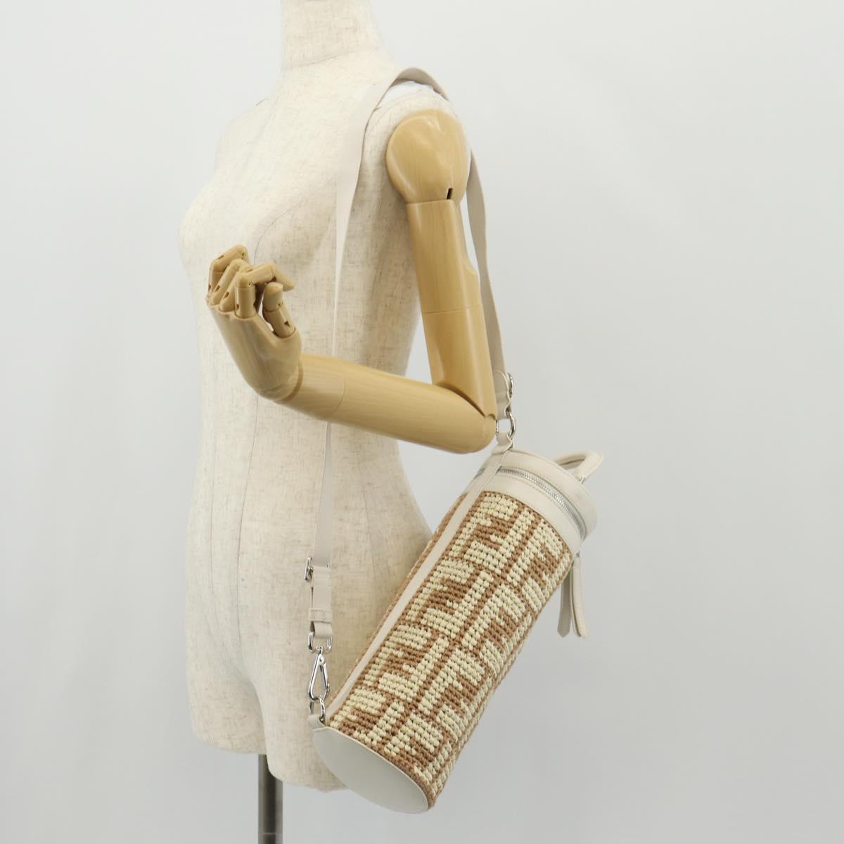 FENDI Zucca Canvas Bottle Holder Bag Straw 2way Silver Brown Auth 142983SAV