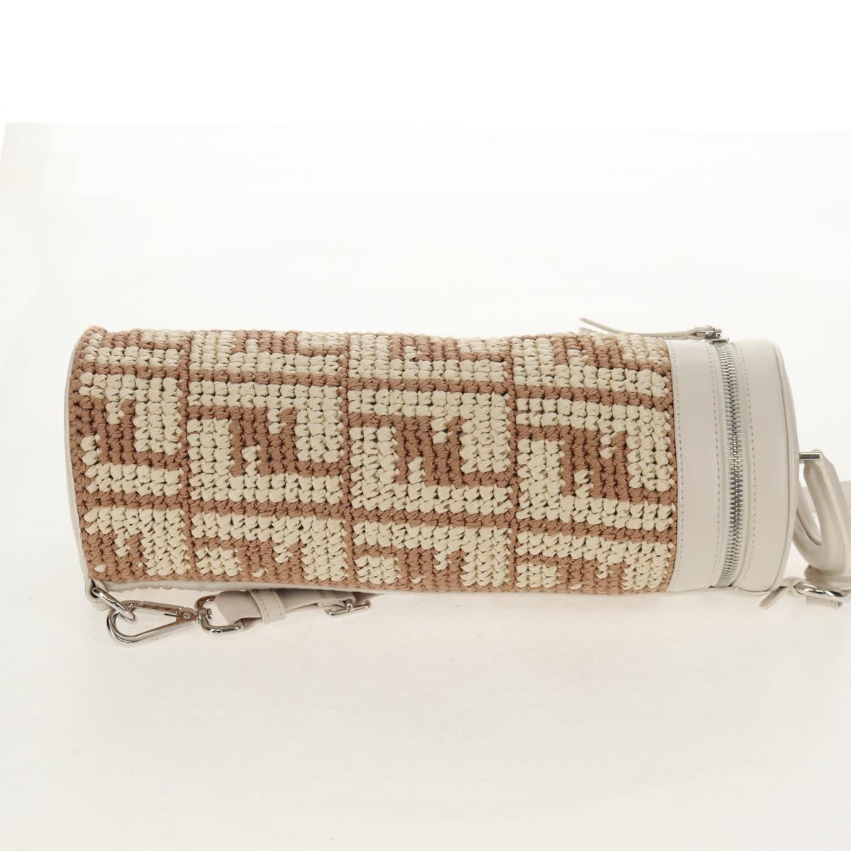 FENDI Zucca Canvas Bottle Holder Bag Straw 2way Silver Brown Auth 142983SAV