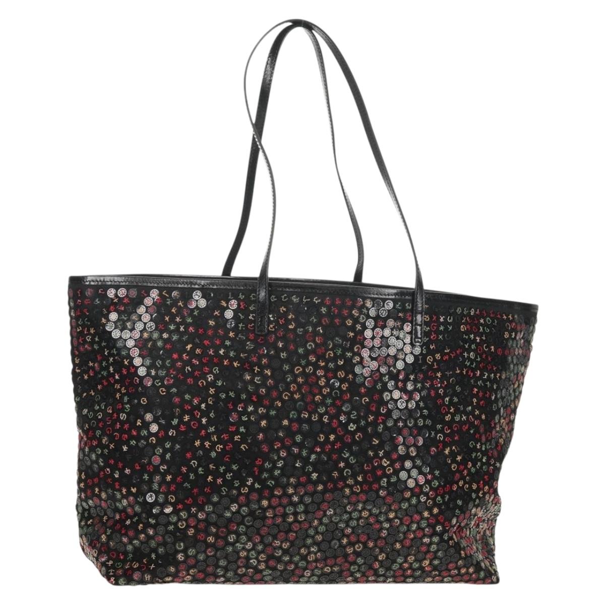 FENDI Sequin Tote Bag Nylon Black Auth 142984V