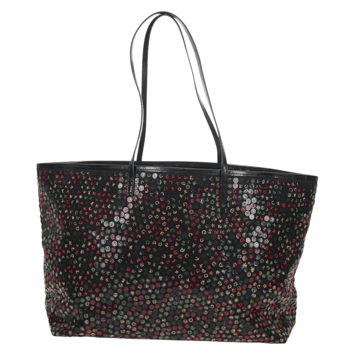 FENDI Sequin Tote Bag Nylon Black Auth 142984V