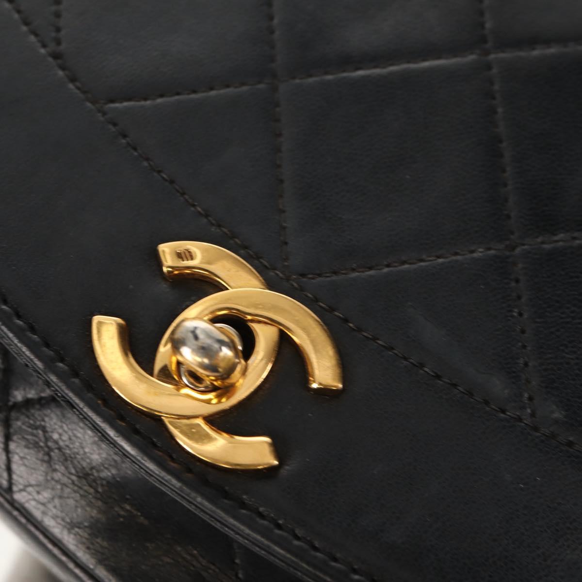 CHANEL Matelasse Chain Diana 22 Shoulder Bag Lamb Skin Black Gold CC Auth 142985