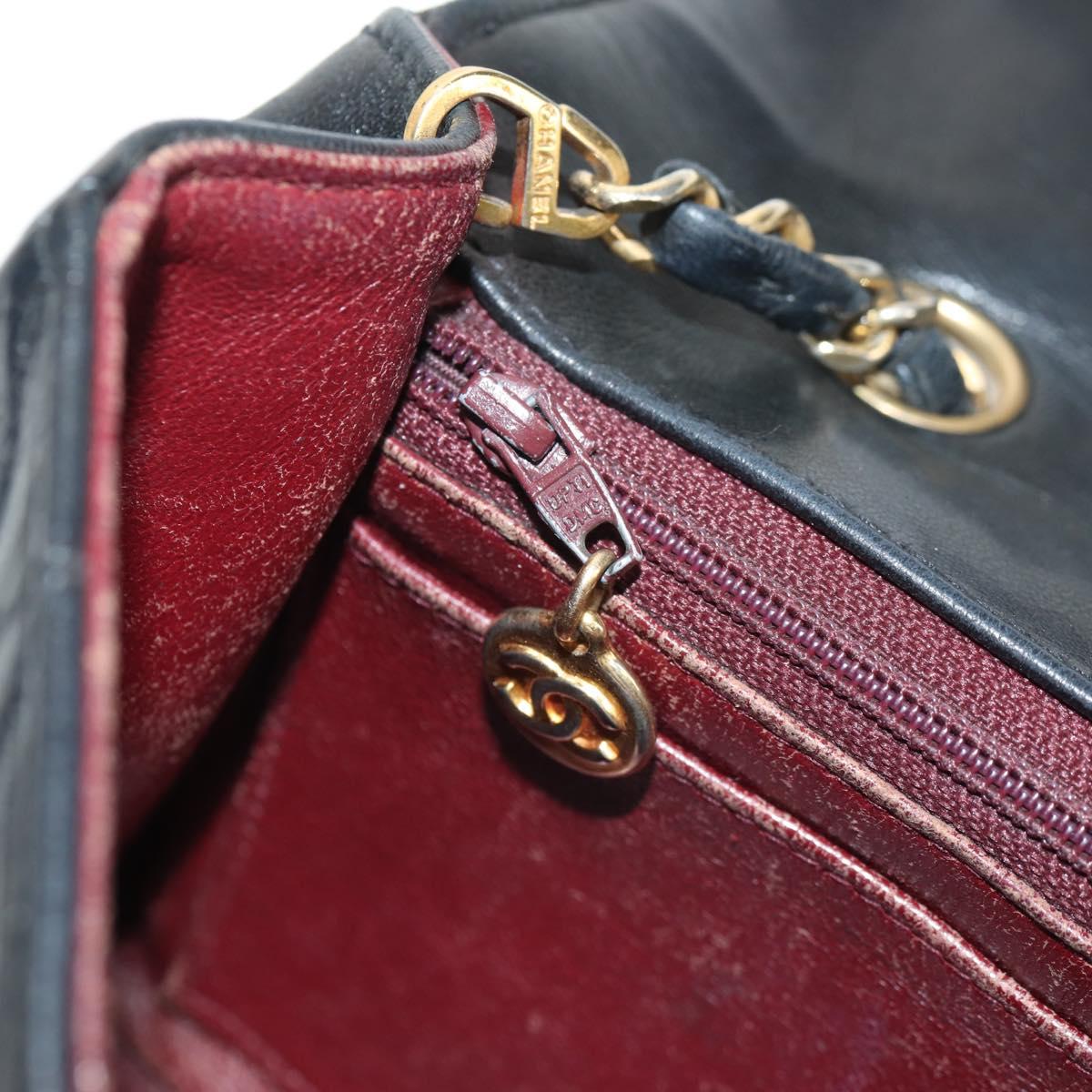 CHANEL Matelasse Chain Diana 22 Shoulder Bag Lamb Skin Black Gold CC Auth 142985