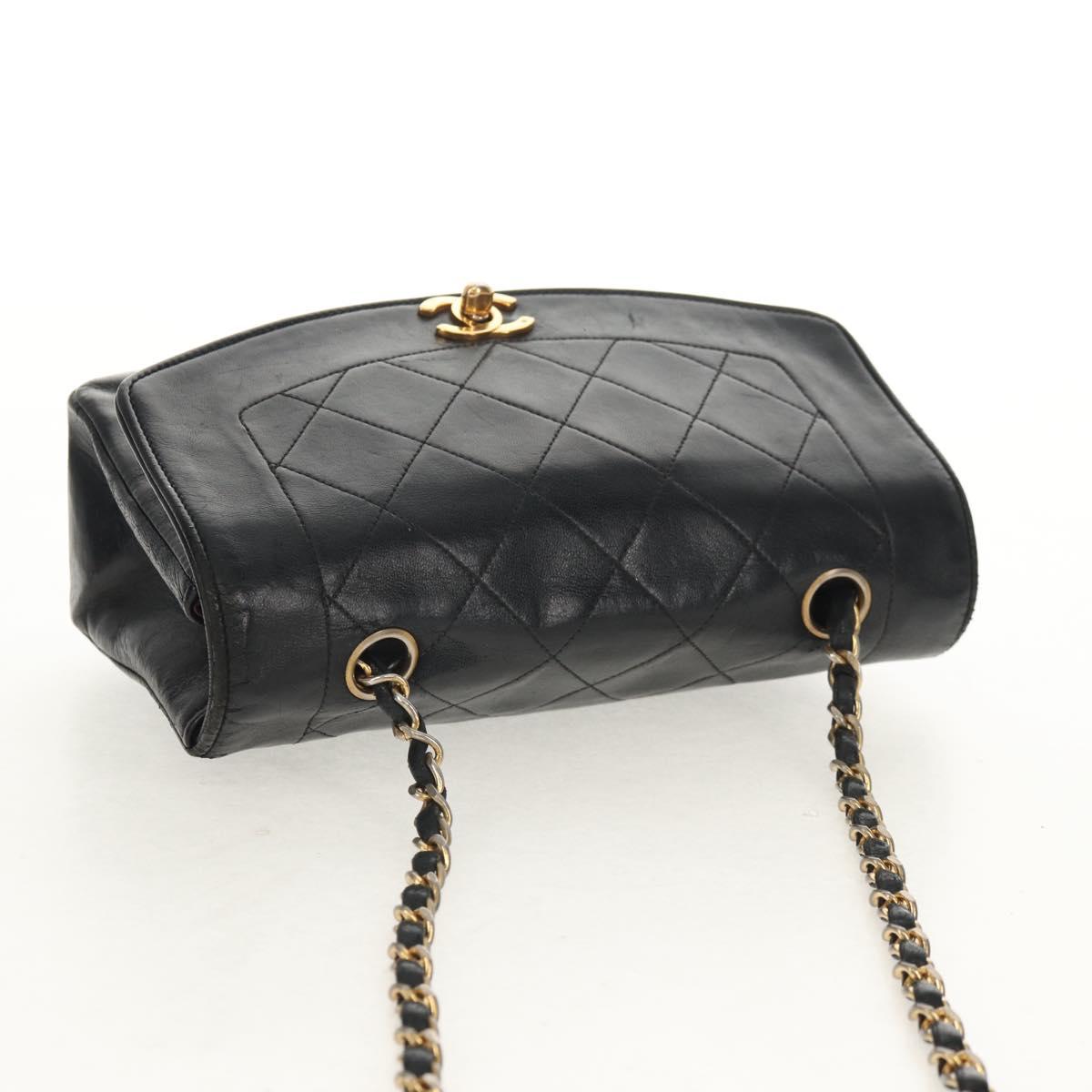 CHANEL Matelasse Chain Diana 22 Shoulder Bag Lamb Skin Black Gold CC Auth 142985