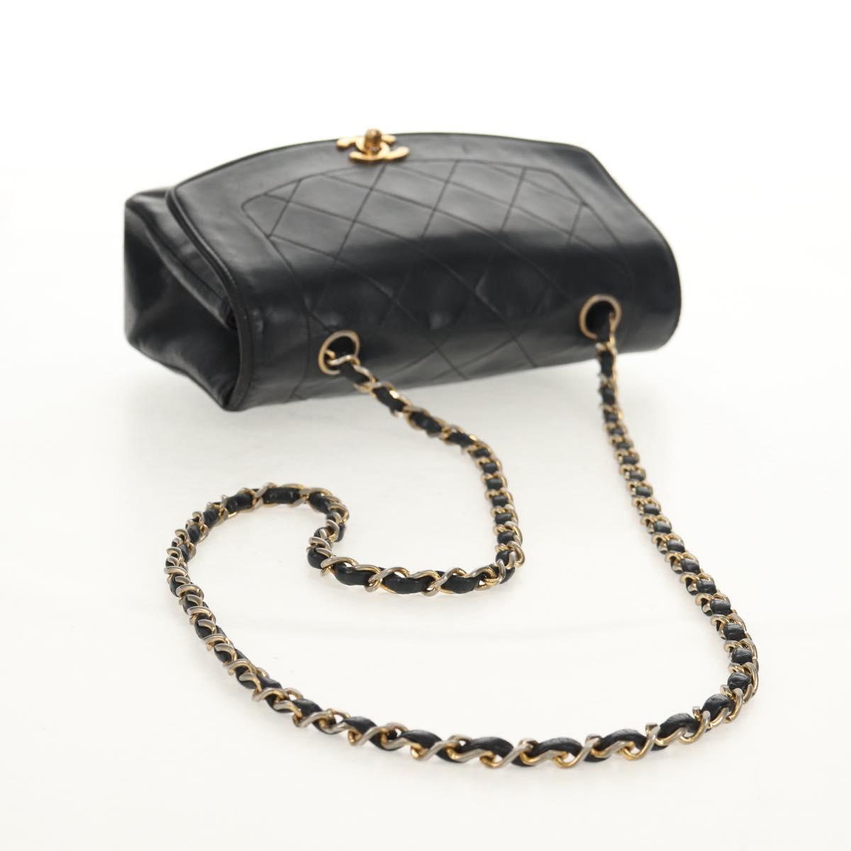 CHANEL Matelasse Chain Diana 22 Shoulder Bag Lamb Skin Black Gold CC Auth 142985