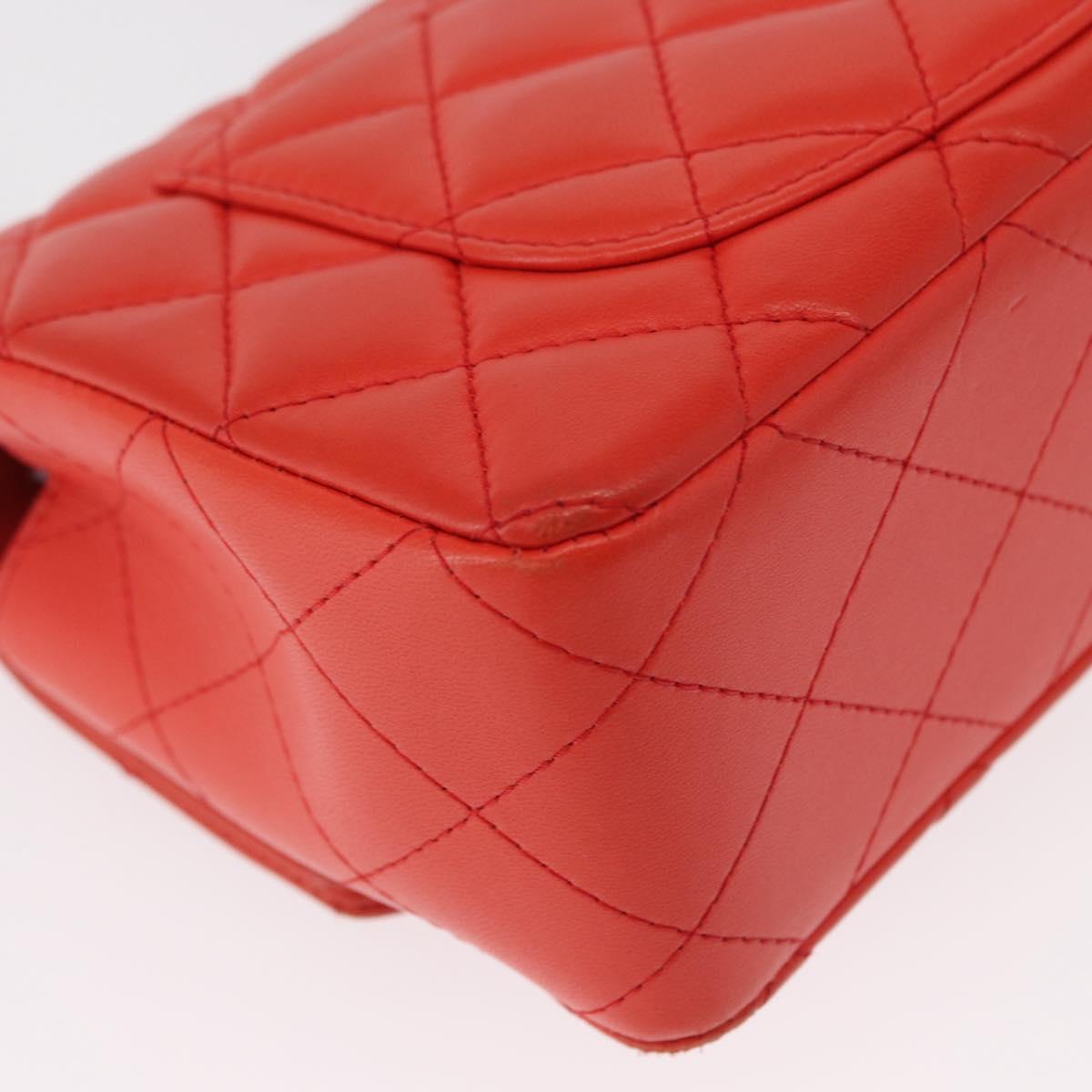 CHANEL Matelasse 20 Chain Shoulder Bag Lamb Skin Orange Gold CC Auth 142986SAM