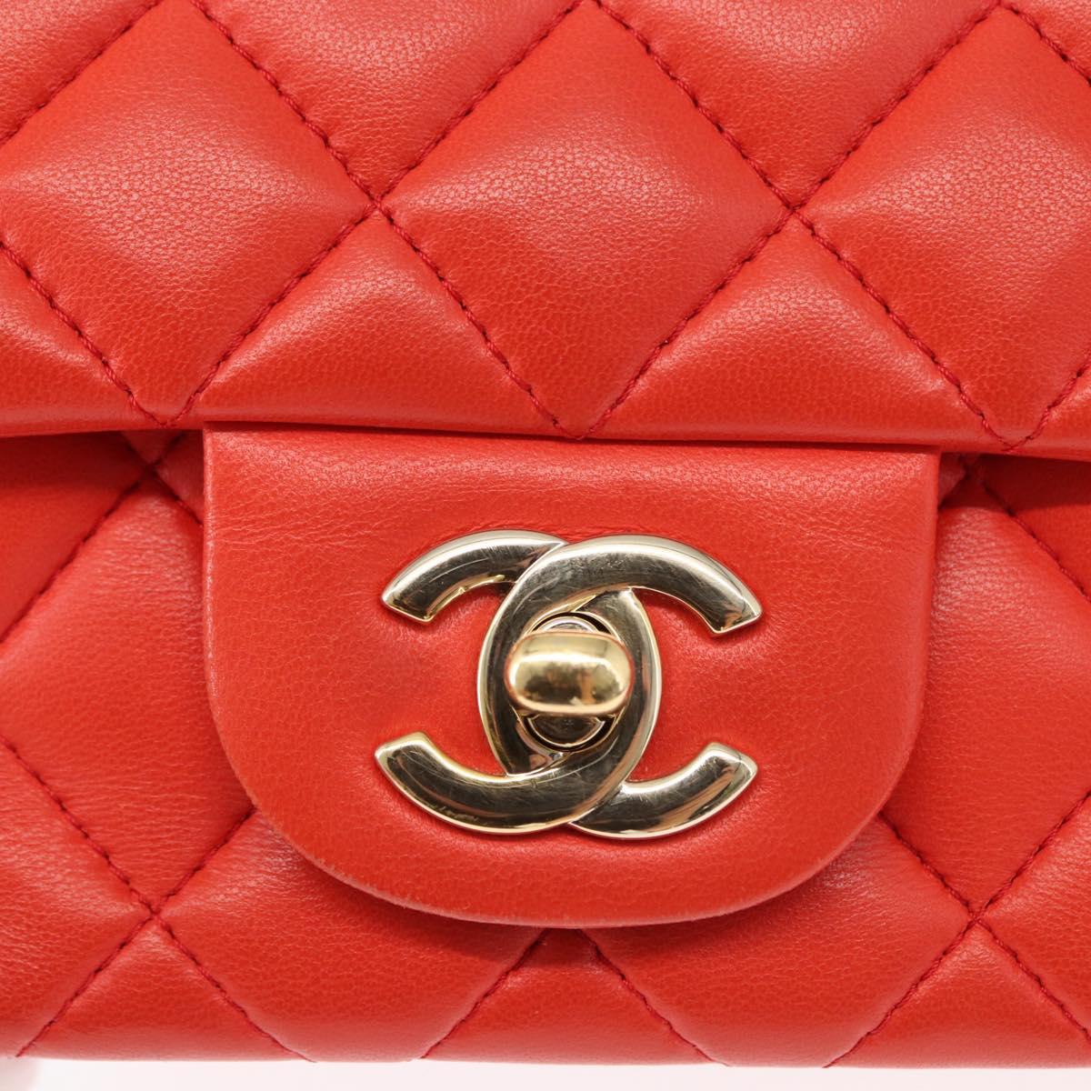 CHANEL Matelasse 20 Chain Shoulder Bag Lamb Skin Orange Gold CC Auth 142986SAM