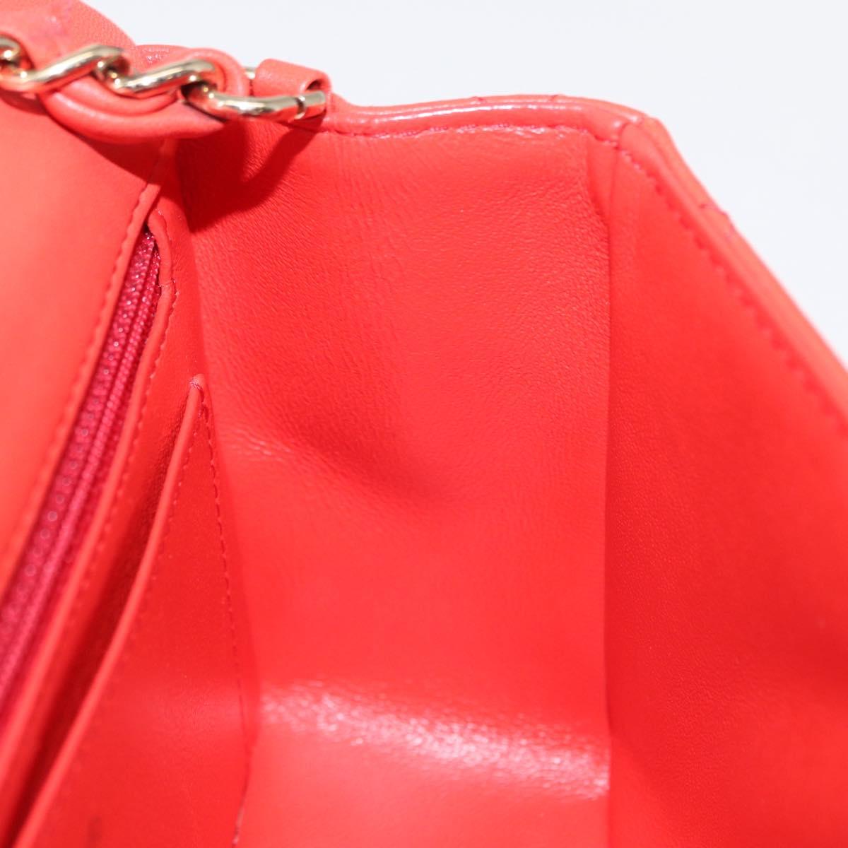 CHANEL Matelasse 20 Chain Shoulder Bag Lamb Skin Orange Gold CC Auth 142986SAM