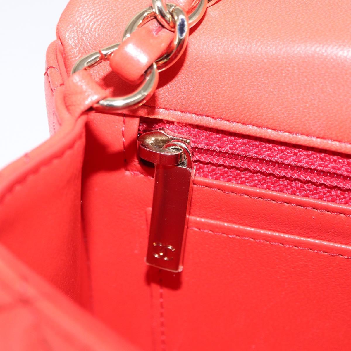 CHANEL Matelasse 20 Chain Shoulder Bag Lamb Skin Orange Gold CC Auth 142986SAM