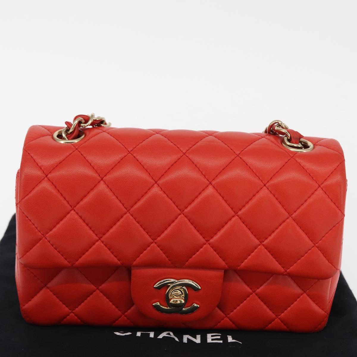 CHANEL Matelasse 20 Chain Shoulder Bag Lamb Skin Orange Gold CC Auth 142986SAM