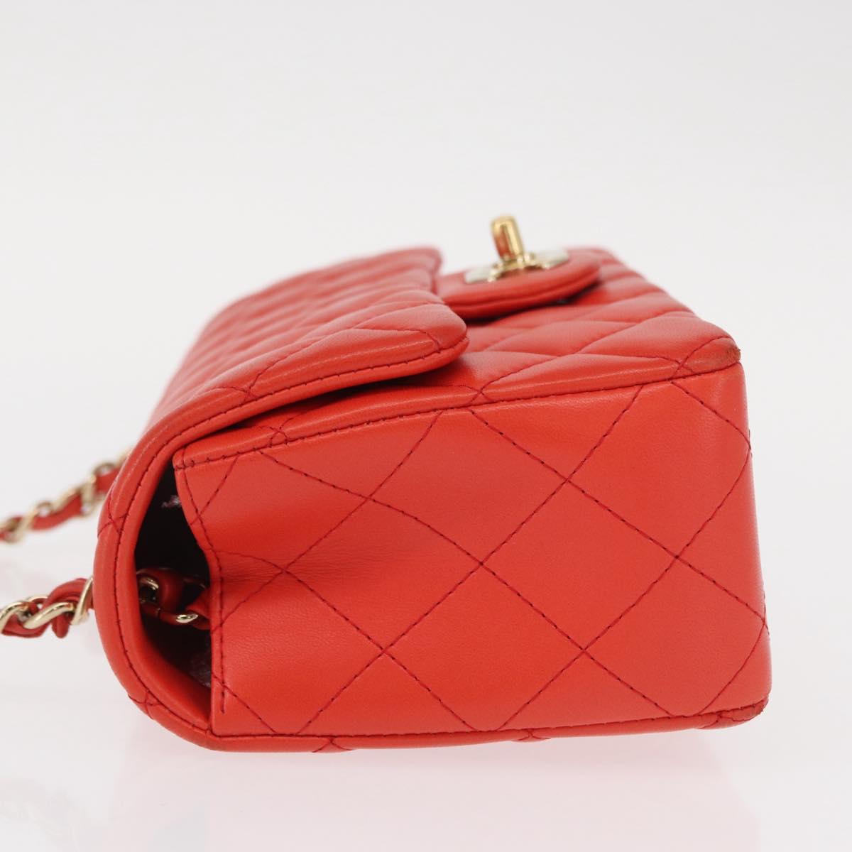 CHANEL Matelasse 20 Chain Shoulder Bag Lamb Skin Orange Gold CC Auth 142986SAM