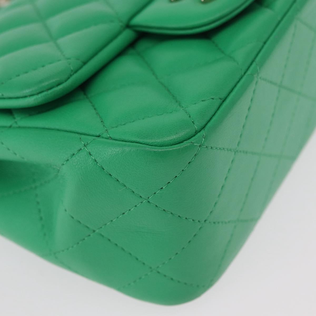 CHANEL Matelasse 17 Chain Shoulder Bag Lamb Skin Green Gold CC Auth 142987SM