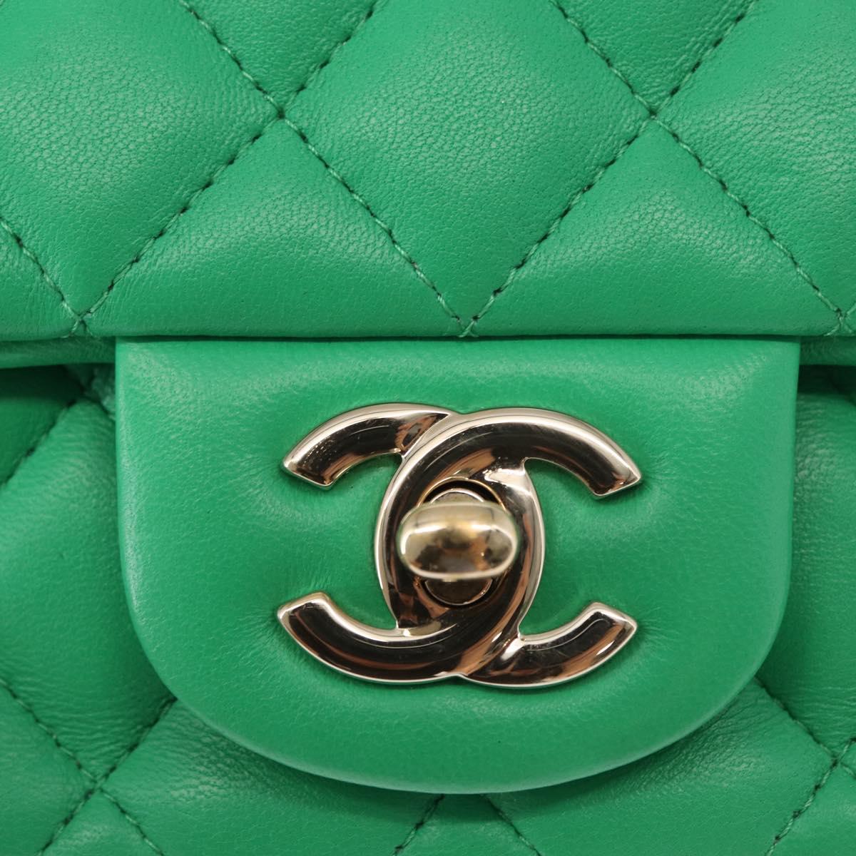 CHANEL Matelasse 17 Chain Shoulder Bag Lamb Skin Green Gold CC Auth 142987SM