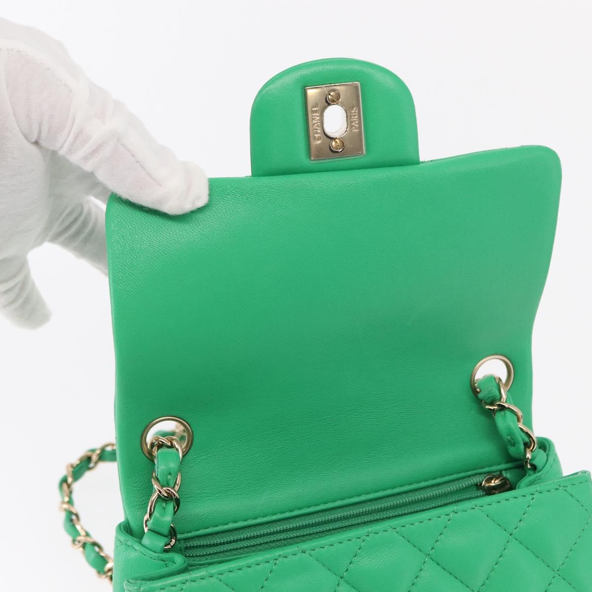 CHANEL Matelasse 17 Chain Shoulder Bag Lamb Skin Green Gold CC Auth 142987SM