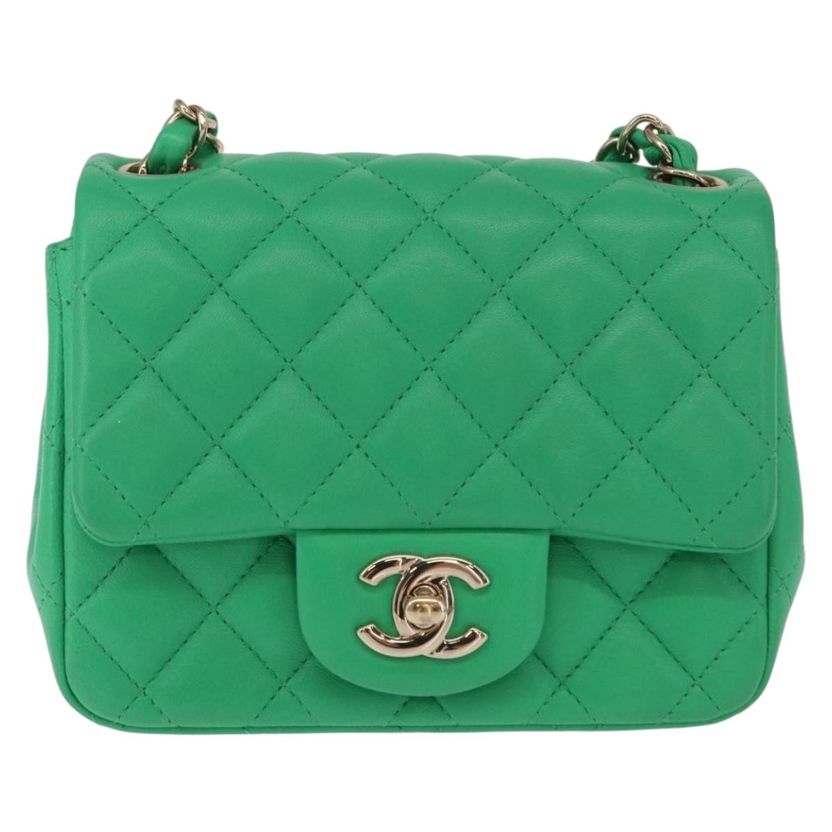 CHANEL Matelasse 17 Chain Shoulder Bag Lamb Skin Green Gold CC Auth 142987SM