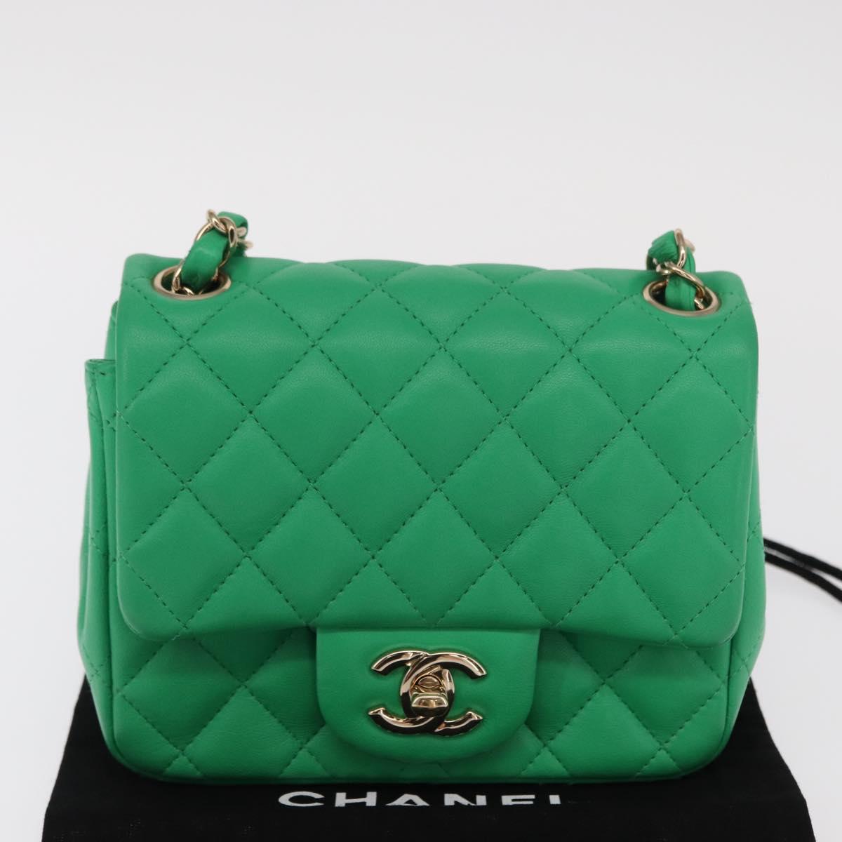 CHANEL Matelasse 17 Chain Shoulder Bag Lamb Skin Green Gold CC Auth 142987SM