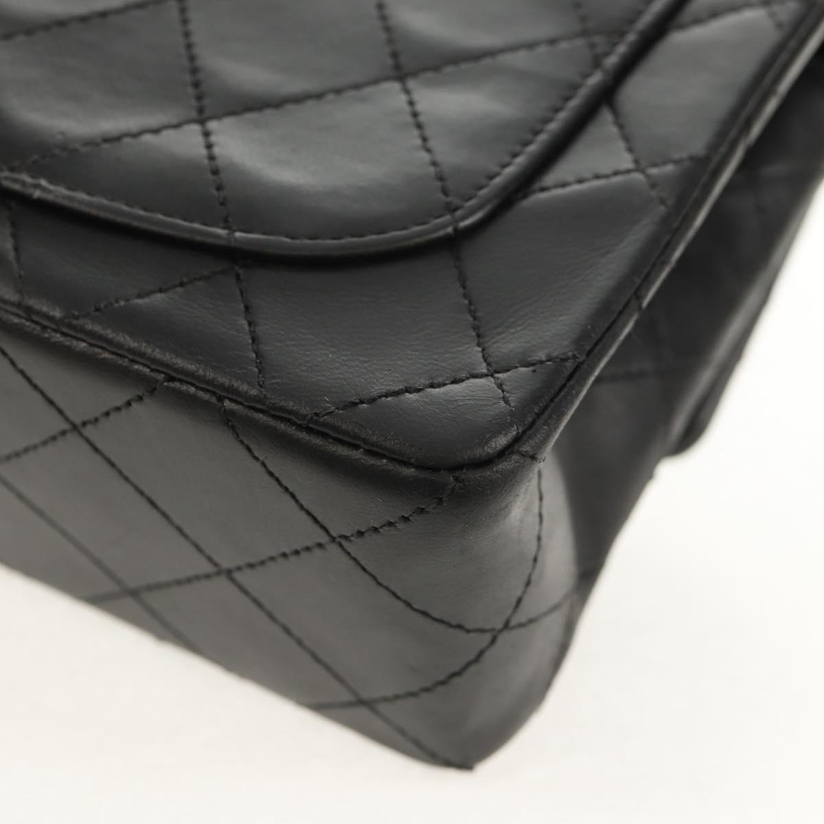 CHANEL Matelasse Chain Shoulder Bag Lamb Skin Black Gold CC Auth 142988V