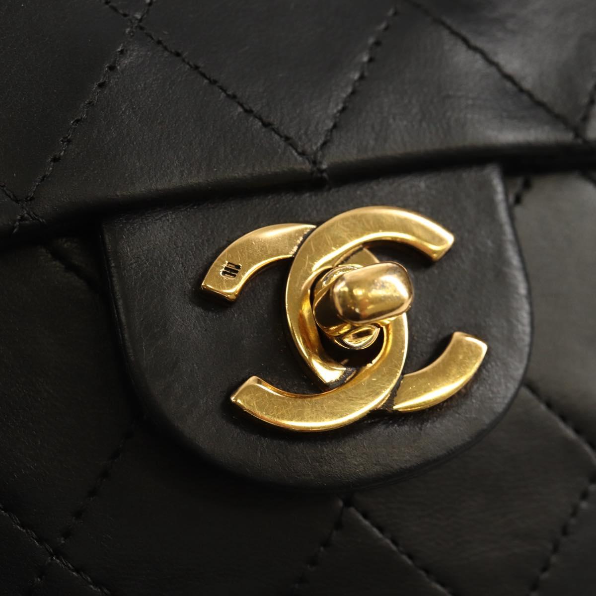 CHANEL Matelasse Chain Shoulder Bag Lamb Skin Black Gold CC Auth 142988V