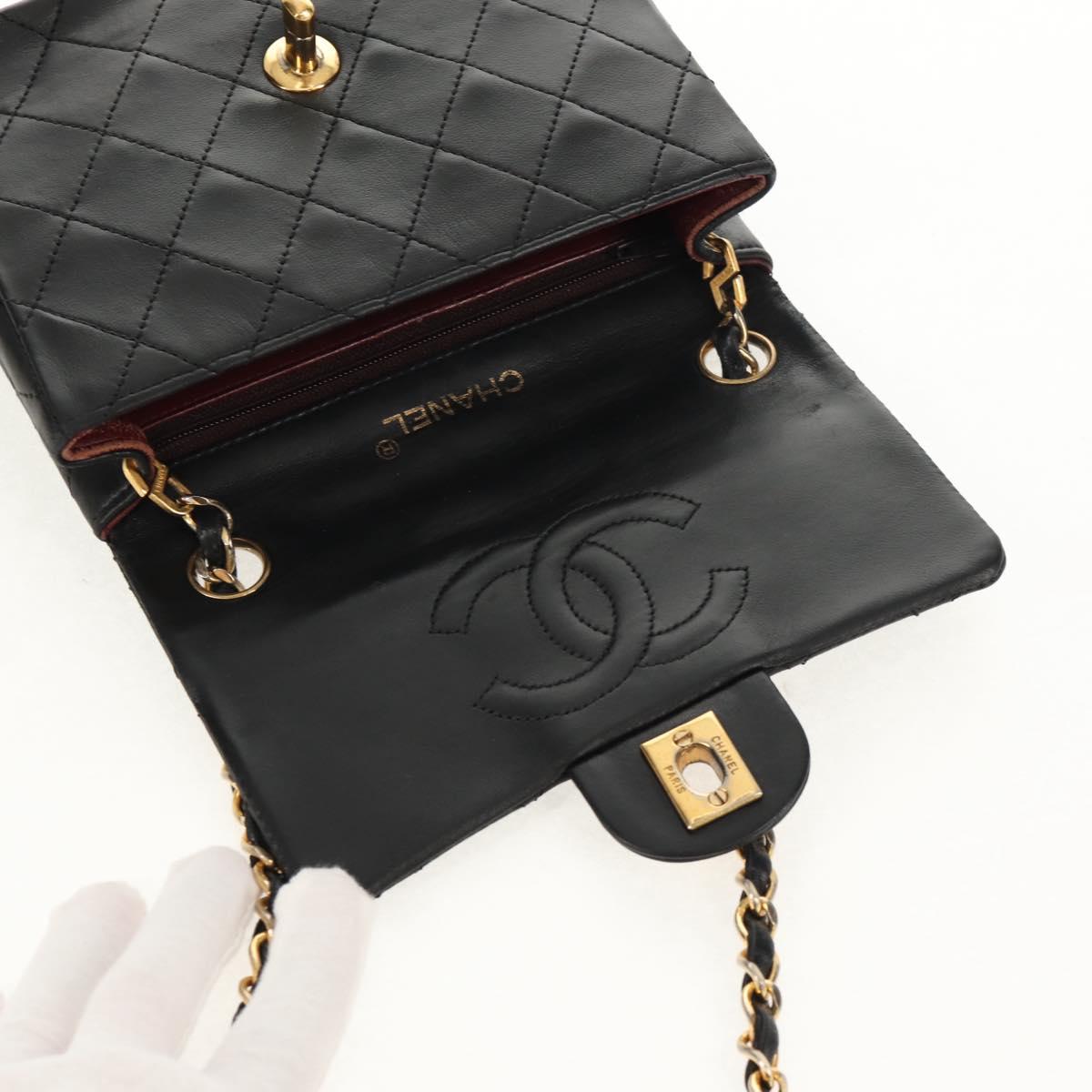 CHANEL Matelasse Chain Shoulder Bag Lamb Skin Black Gold CC Auth 142988V