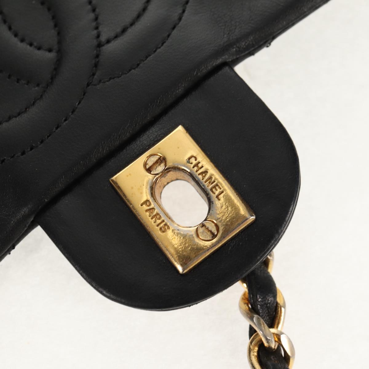 CHANEL Matelasse Chain Shoulder Bag Lamb Skin Black Gold CC Auth 142988V