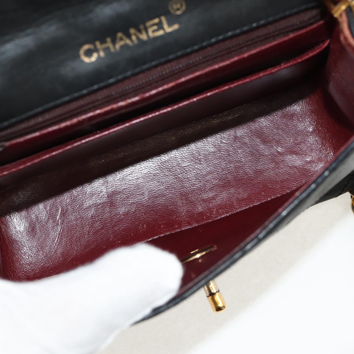 CHANEL Matelasse Chain Shoulder Bag Lamb Skin Black Gold CC Auth 142988V