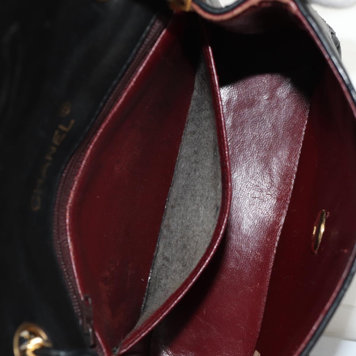 CHANEL Matelasse Chain Shoulder Bag Lamb Skin Black Gold CC Auth 142988V
