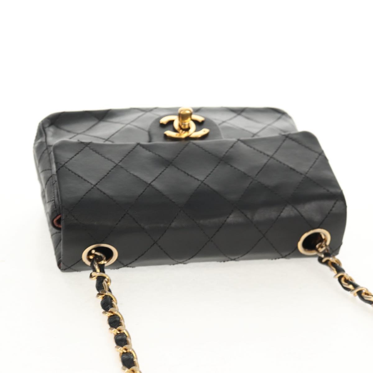 CHANEL Matelasse Chain Shoulder Bag Lamb Skin Black Gold CC Auth 142988V