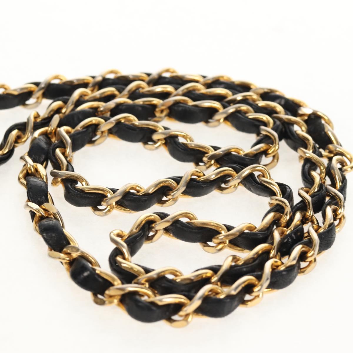 CHANEL Matelasse Chain Shoulder Bag Lamb Skin Black Gold CC Auth 142988V