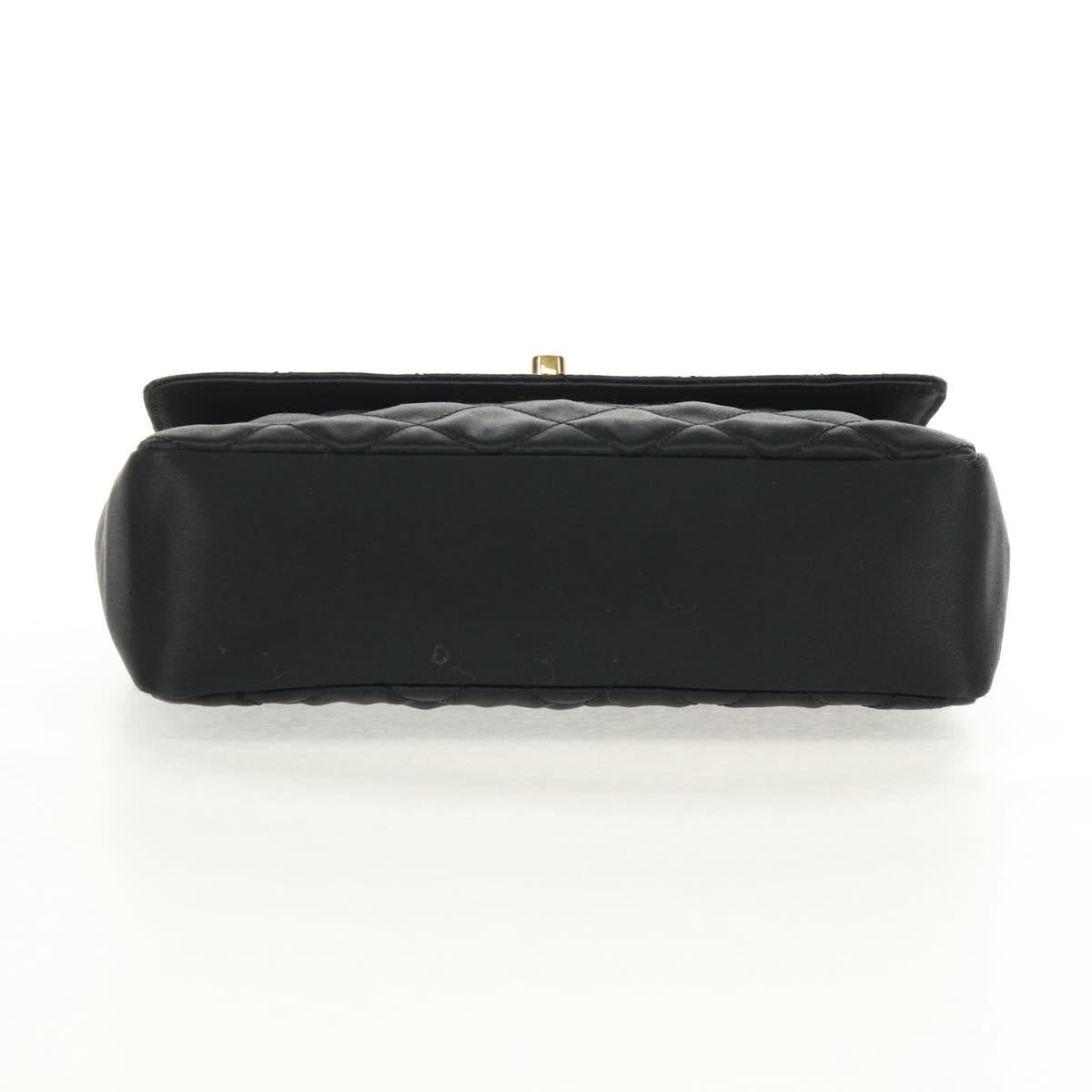 CHANEL Matelasse Chain Shoulder Bag Satin Black Gold CC Auth 142989V