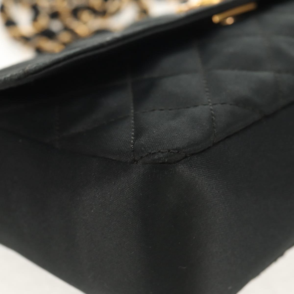 CHANEL Matelasse Chain Shoulder Bag Satin Black Gold CC Auth 142989V