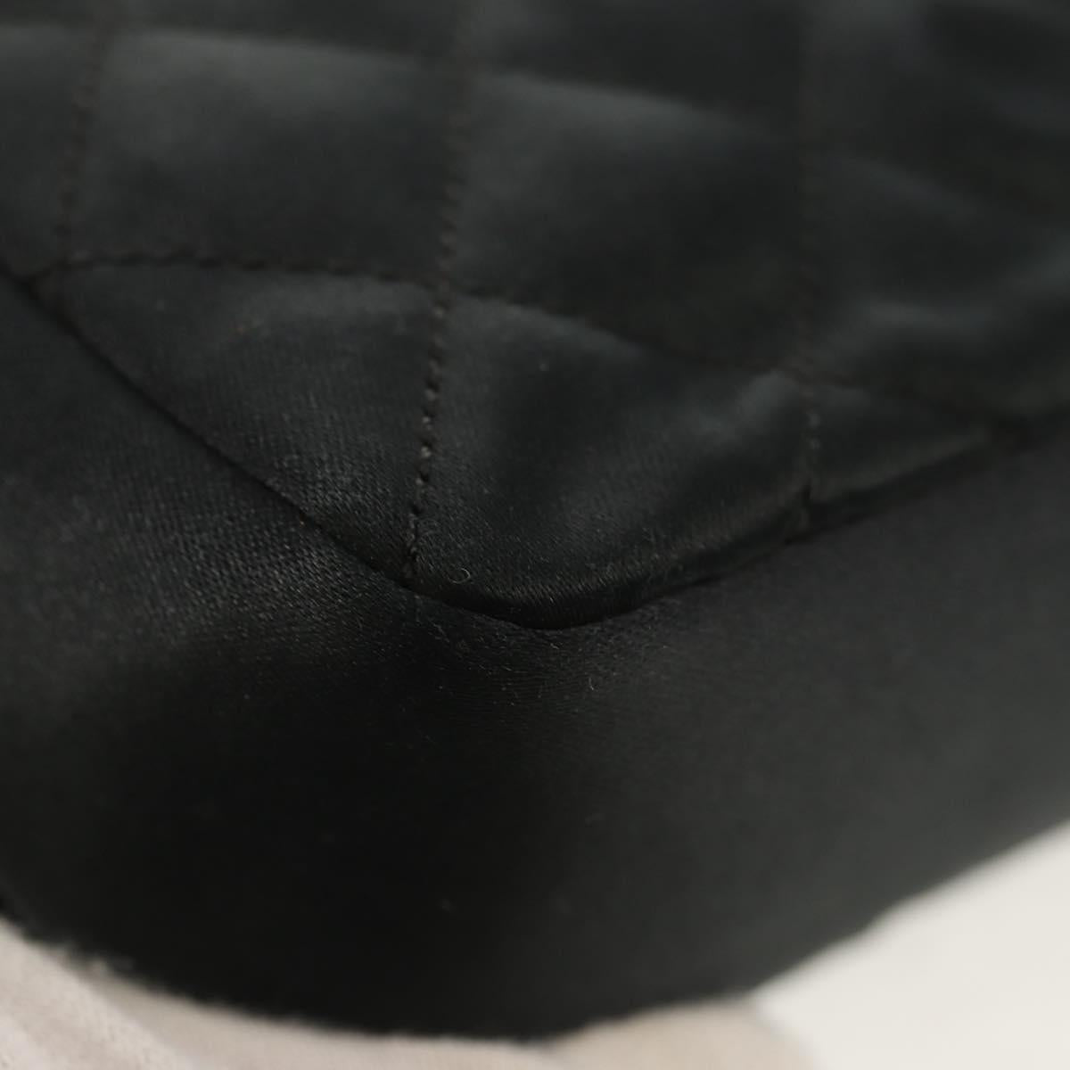 CHANEL Matelasse Chain Shoulder Bag Satin Black Gold CC Auth 142989V