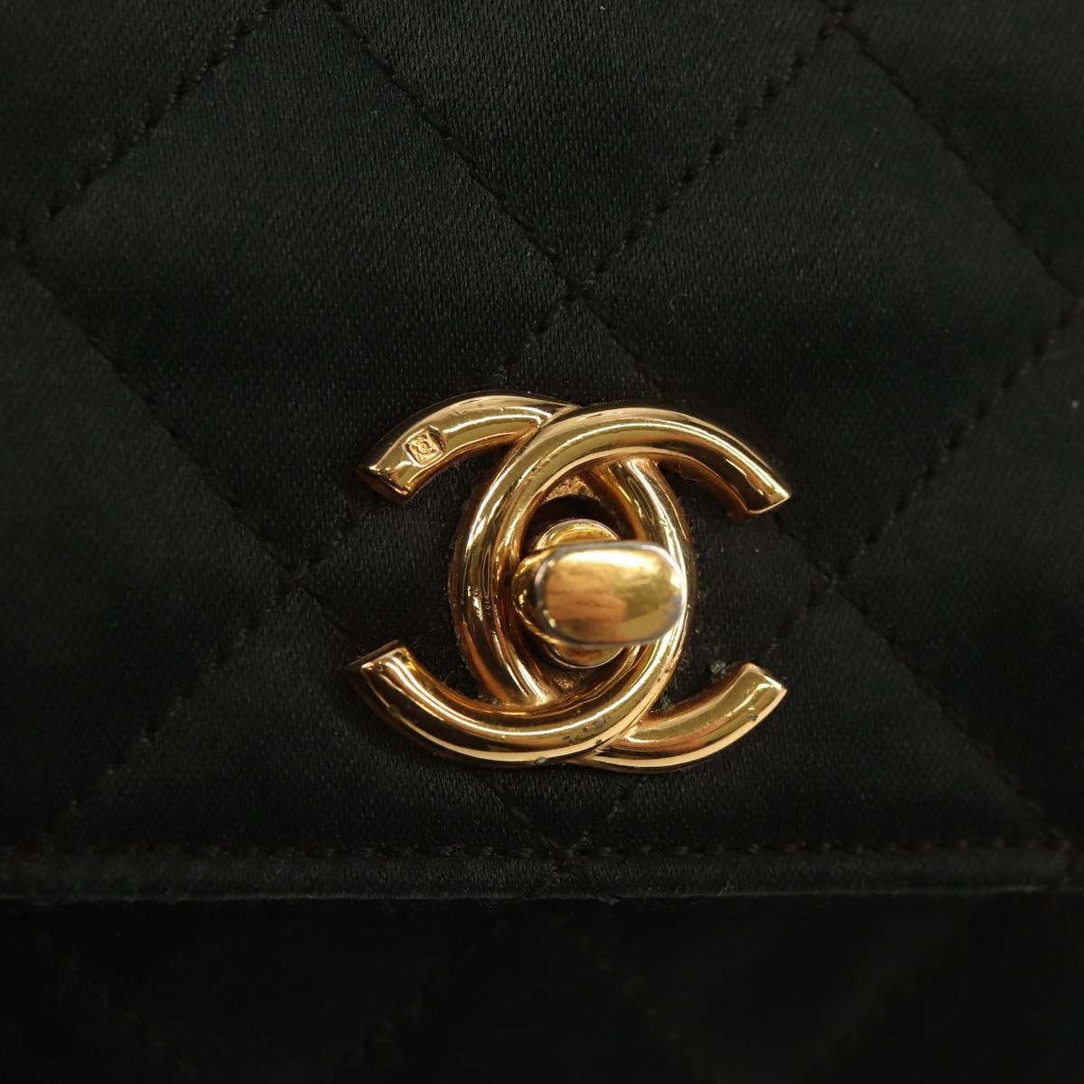 CHANEL Matelasse Chain Shoulder Bag Satin Black Gold CC Auth 142989V