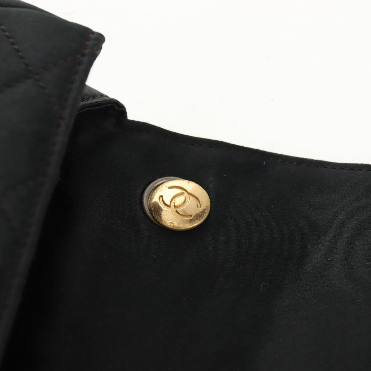 CHANEL Matelasse Chain Shoulder Bag Satin Black Gold CC Auth 142989V