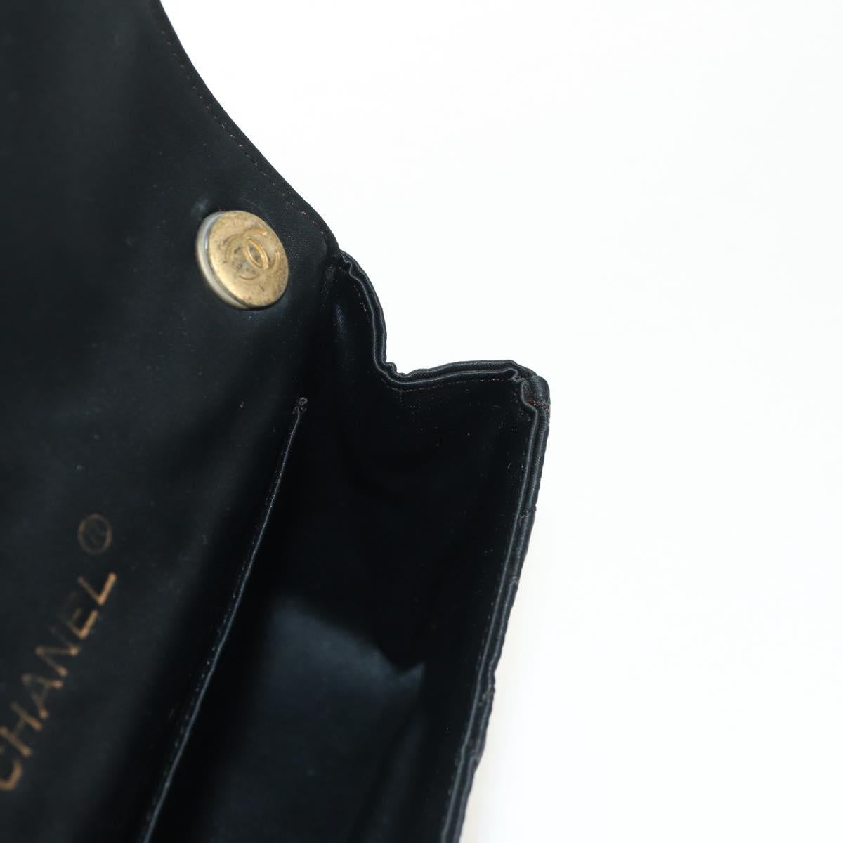 CHANEL Matelasse Chain Shoulder Bag Satin Black Gold CC Auth 142989V