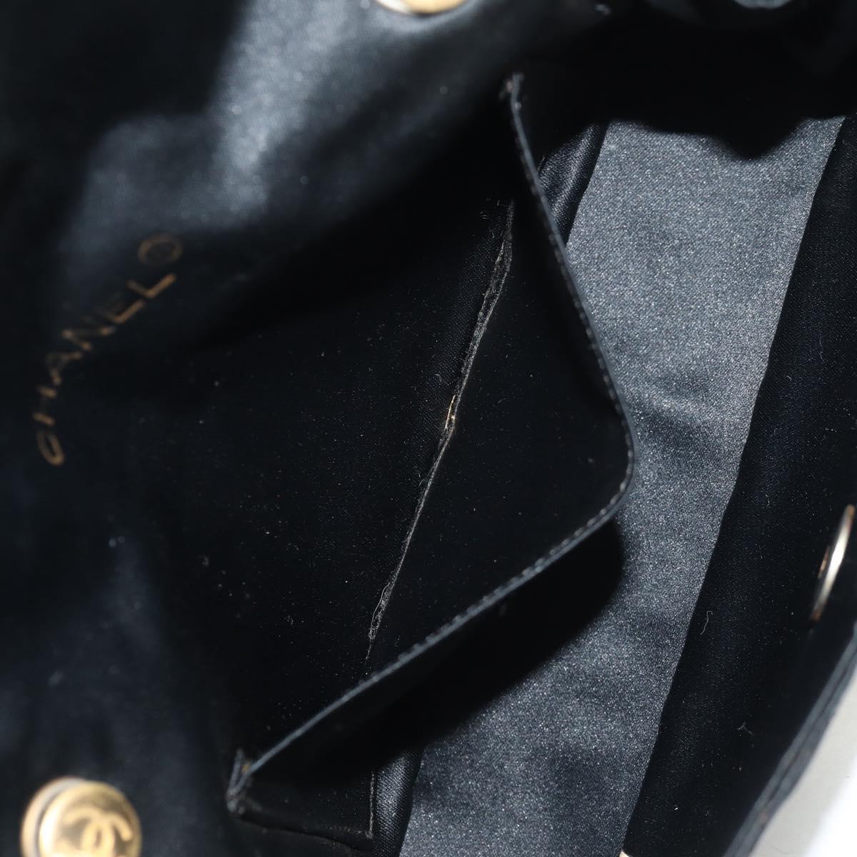 CHANEL Matelasse Chain Shoulder Bag Satin Black Gold CC Auth 142989V
