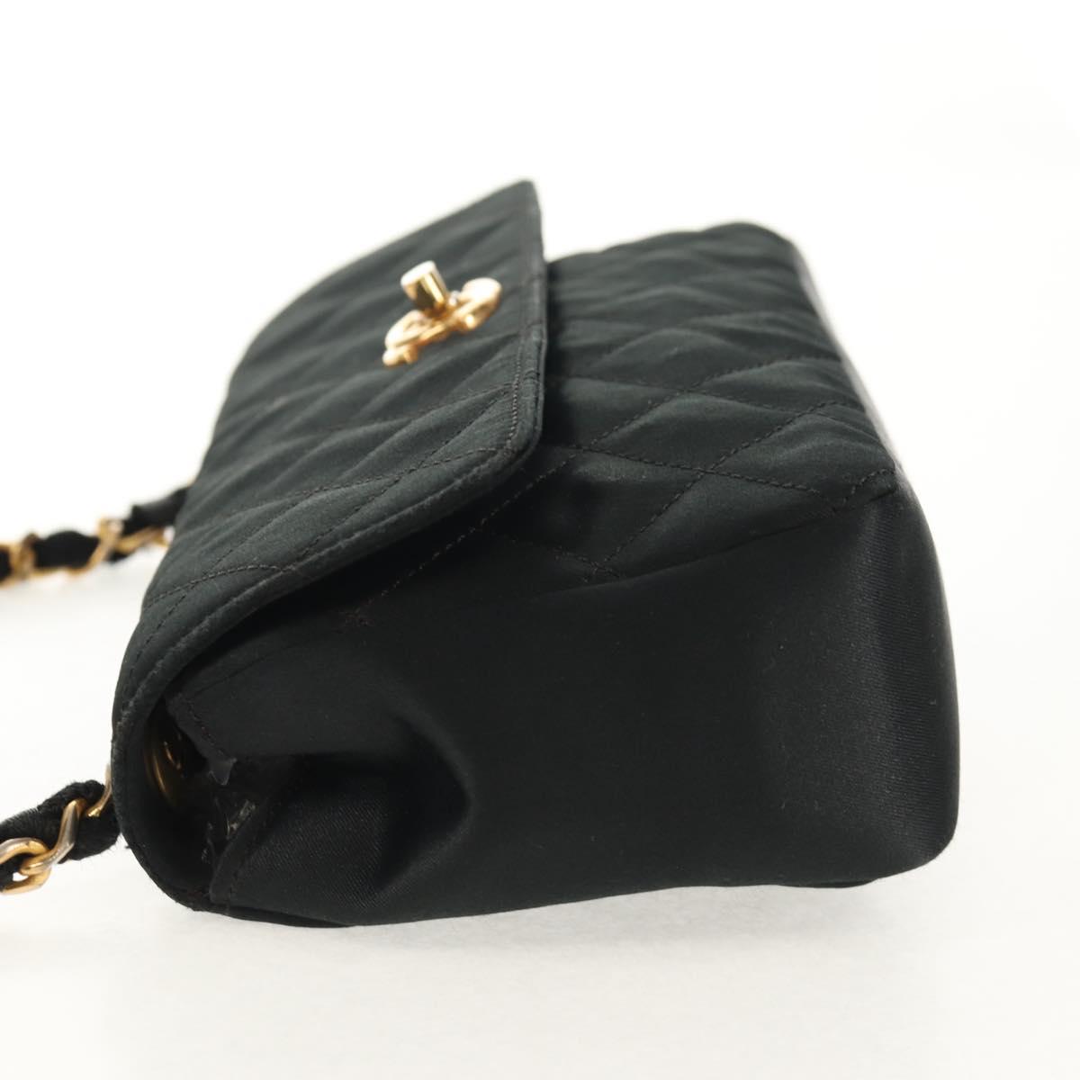 CHANEL Matelasse Chain Shoulder Bag Satin Black Gold CC Auth 142989V