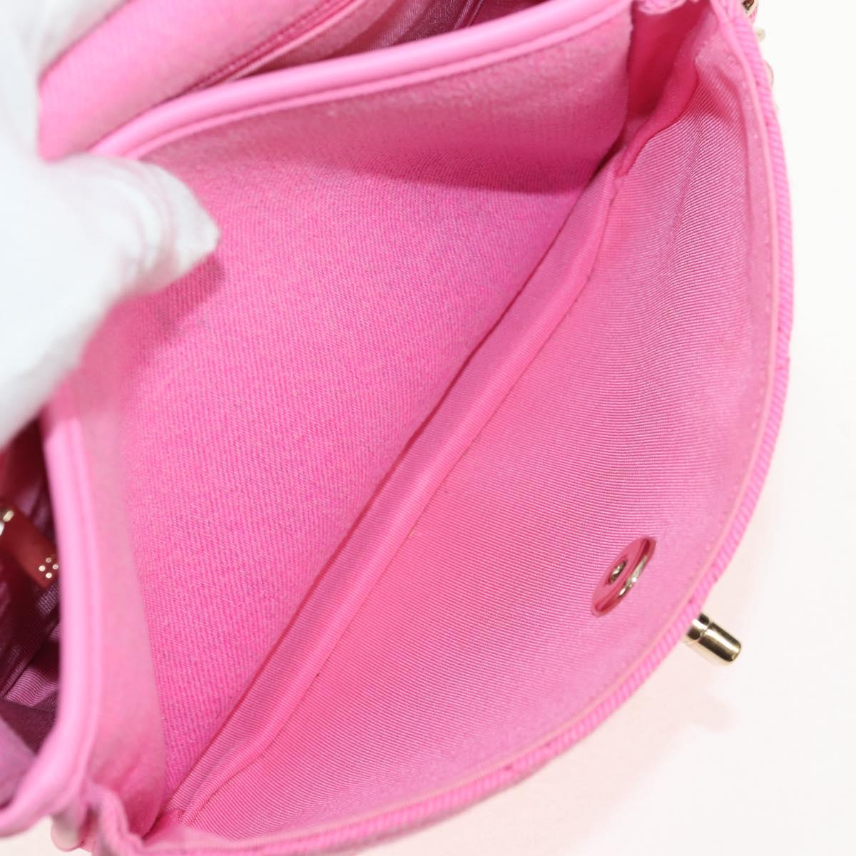 CHANEL Matelasse Chain Shoulder Bag Canvas Pink Gold CC Auth 142990V