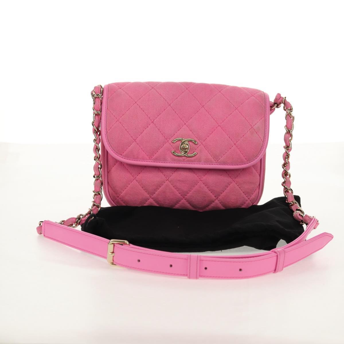 CHANEL Matelasse Chain Shoulder Bag Canvas Pink Gold CC Auth 142990V