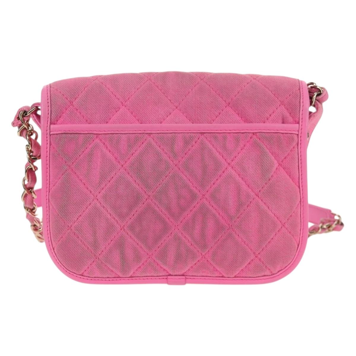 CHANEL Matelasse Chain Shoulder Bag Canvas Pink Gold CC Auth 142990V