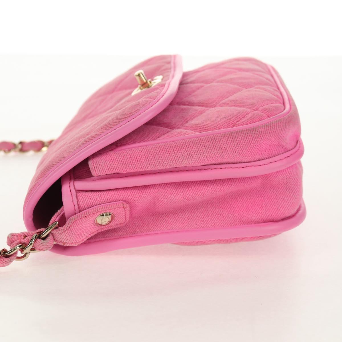 CHANEL Matelasse Chain Shoulder Bag Canvas Pink Gold CC Auth 142990V