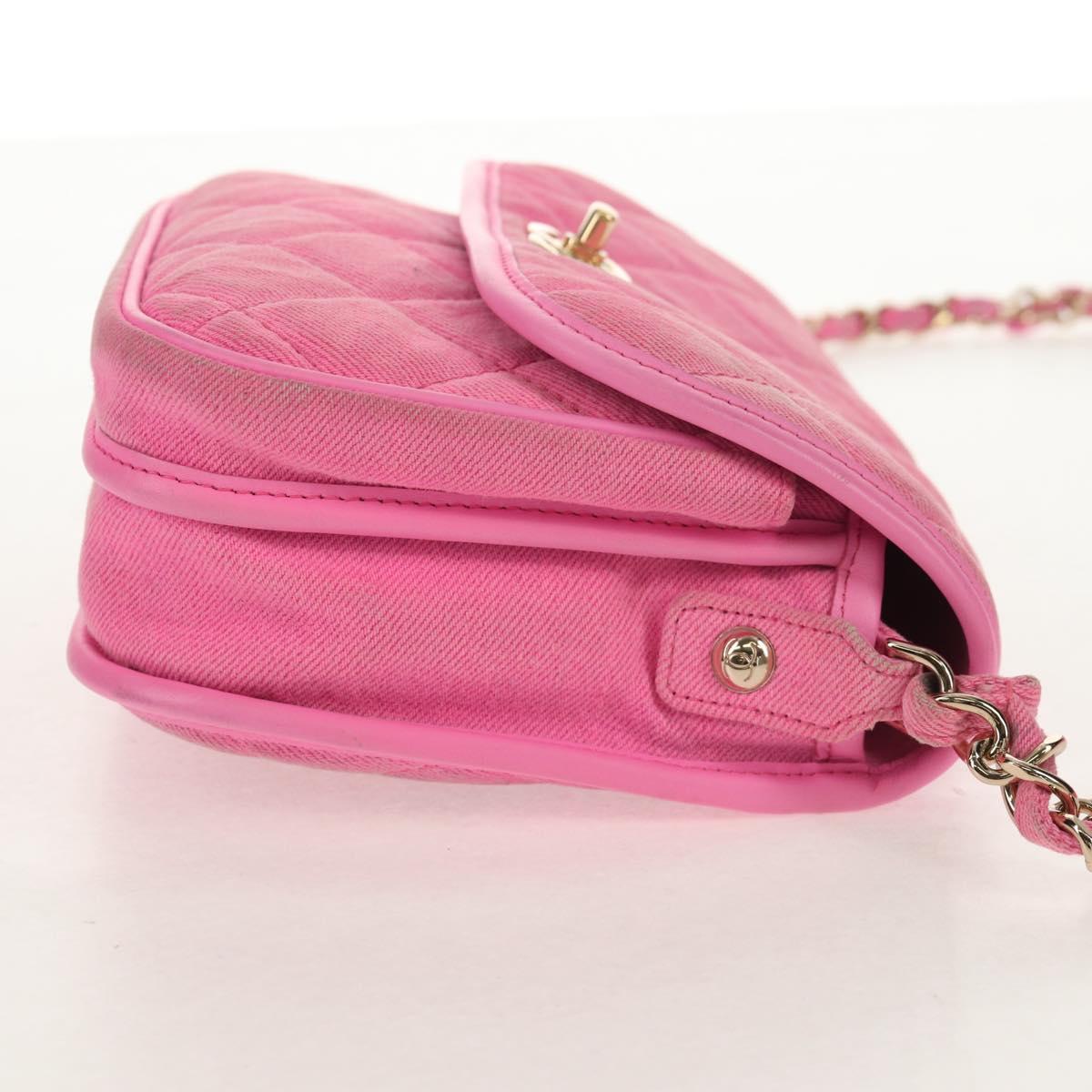 CHANEL Matelasse Chain Shoulder Bag Canvas Pink Gold CC Auth 142990V