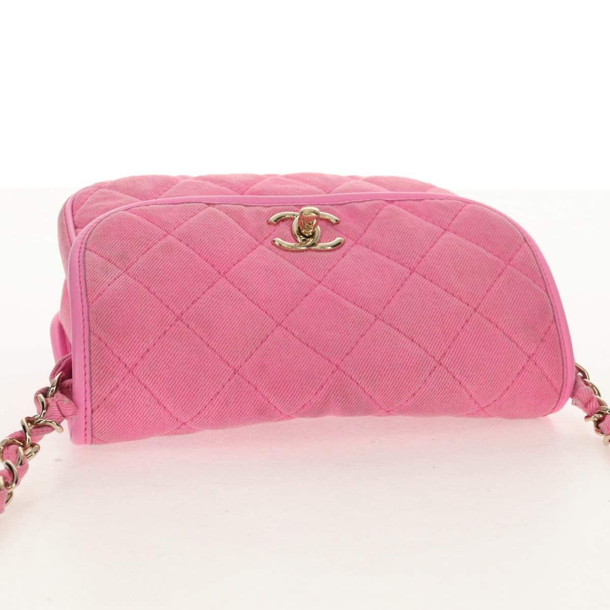CHANEL Matelasse Chain Shoulder Bag Canvas Pink Gold CC Auth 142990V